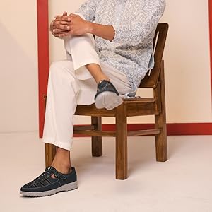 FAUSTO Men Black Feather Light EVA Sole Shoe Style Comfortable Dress Sandal With Memory Cushion|Stitched Hook & Loop Sandal For Work|Evening|Festive