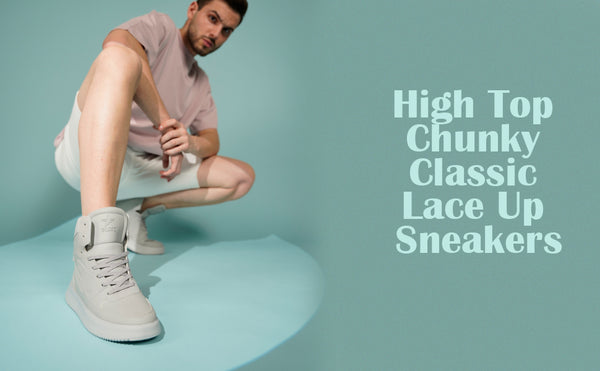 FAUSTO Men Black High Top Chunky Classic Lace Up Sneakers|High Ankle Sneakers With Memory Cushion|Lightweight All Day Sneakers