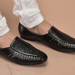 Men Brown Laser Cut Design Ethnic Slip On Party Juttis and Mojaris