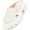 Women White Fashion Outdoor Leaf Print Laser Cut Design Open Back Slip On Casual Shoes