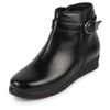 Women Black High Ankle Broad Feet Side Zipper Closure Casual Buckle Boots