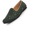 Men Green Embroidery Sequin Ethnic Slip On Juttis and Mojaris for Wedding|Festive Party Slip-On Kurta Shoe|Traditional Sherwani Shoes