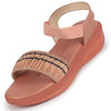 Women Pink Open Toe Multi Color Strap Platform Woven Design Slip On Sandals