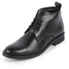 Men Black Genuine Leather Broad Feet Mid Top Chukka Lace Up Boots with TPR Welted Sole