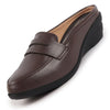 Women Brown Formal Back Open Platform Wedge Heel Slip On Loafer Shoes
