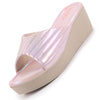 FAUSTO Women Pink Glossy Open Toe Back Open Platform Slip On Sandal With Cushioned Footbed|Sandal For Broad Feet|Festive|Wedding