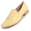Men Yellow Embroidery Sequin Fabric Upper Ethnic Party Juttis Mojaris for Kurta|Slip On Loafers for Indo-Western Events|Wedding Traditional Sherwani Anti Skid Slip Ons Shoe