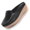 Women Black Back Open Side Stitched Slip On Shoe | Half Cut Round Toe Shoes with Memory Cushioned Footbed | Outing Comfort, Evening, Casual Office Wear