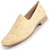 Men Yellow Embroidery Design Fabric Upper Party Slip On Shoes|Ethnic Juttis and Mojaris For Wedding|Traditional Slip-Ons Shoe with Memory Cushioned Insole