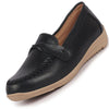 Women Black Dress Formal Stitched Tie Buckle Strap Slip On Shoes|Memory Cushion Insole|Pull On Shoe|Office Shoe