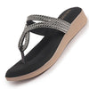 Women Black T-Strap Slip On Ethnic Sandals with Rhinestone Strap|Wedge Ortho Slip-On Slippers|Perfect for Wedding, Festive Outfits