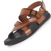 Men Tan Open Toe Hook & Loop Adjustable Strap Criss Cross Dress Slip On Sandals|Non Skid Sole Slippers|PU PAD Insole