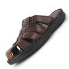 Men Brown Genuine Leather Multi Strap Closed Toe Broad Feet Slip On Slippers with Adjustable Strap|Roman Sandals with Cushioned Footbed For Comfort|Anti Skid Lightweight Sole