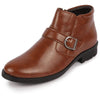 Men Tan Mid Top Buckle Side Zipper Single Strap Monk Boots