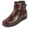 Women Brown High Ankle Broad Feet Side Zipper Closure Casual Buckle Boots
