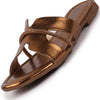 Women Copper Shiny Open Toe Embellished Design Slipper With Cushioned Footbed|Flat Slipper For Party|Festive|Wedding