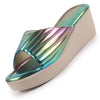 FAUSTO Women Multi Glossy Open Toe Back Open Platform Slip On Sandal With Cushioned Footbed|Sandal For Broad Feet|Festive|Wedding