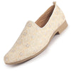 Men Beige Embroidery Design Fabric Upper Party Slip On Shoes|Ethnic Juttis and Mojaris For Wedding|Traditional Slip-Ons Shoe with Memory Cushioned Insole