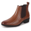 Men Tan Textured/Embossed High Ankle Slip On Chisel Toe Chelsea Boot with Block Heel | Office Casual, Biking Winter Boot with Extra Comfort Memory Cushioned Insole