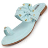 Women Sky Blue Bow Design Toe Ring Slip On Flats Slippers