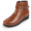 Women Tan High Ankle Broad Feet Side Zipper Closure Casual Buckle Boots