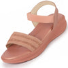 Women Pink Open Toe Platform Woven Design Slip On Sandals