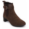 Women Brown Flared Heel High Ankle Suede Leather Classic Winter Buckle Strap Chelsea Boots