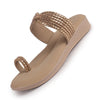 Women Khaki Toe Ring Crystal Strap Slip-On Ethnic Party Dress Sandals|Low Heel Wedge Slip On Ortho Slippers|Perfect for Wedding, Indian Festivals, Traditionals