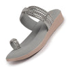Women Grey Toe Ring Crystal Strap Slip-On Ethnic Party Dress Sandals|Low Heel Wedge Slip On Ortho Slippers|Perfect for Wedding, Indian Festivals, Traditionals