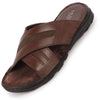 Men Brown Genuine Leather Cross Strap Open Toe Suede Leather Insole Slippers