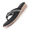Women Black Elegant Embellished Shimmery Wedding T-Strap Flat Slip On Slippers|Soft Cushioned Footbed|Party, Reception, Festive