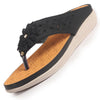 Women Black Floral Design Orthopedic Cushioned Wedge Thong Slippers| Slip-On Open Toe Comfort Sandals For Casual, Daily Office Work Wear