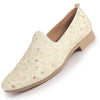 Men Cream Leaf Design Embroidery Fabric Upper Party Slip On Loafers|Ethnic Juttis and Mojaris for Kurta-Jacket Sets|Indo-Western Outfit Slip-Ons with Memory Cushioned Insole
