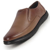 Men Tan Genuine Leather Textured Formal Slip On Flat Heel Shoes For Office|Work|Broad Feet Formal Shoes