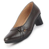 Women Brown Chic Design Mid Pump Heel Ballerina with Textured Toe | Formal Cross Strap Detail Slip On Ballet | Memory Cushioned Insole