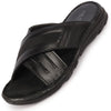 Men Black Genuine Leather Cross Strap Open Toe Suede Leather Insole Slippers