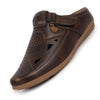Men Brown Back Open Perforated Breathable Contrast Sole Casual Sandal|Adujstable Strap Stitched Slip On Sandal