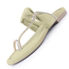 Women Green Elegant Toe-Ring Embellished Flat Slip On Sandals|Party Slippers with Soft Cushioned Insole|Festive and Casual Outings