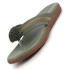 Women Olive Shiny Beads T-Strap Slipper With Cushioned Footbed|Party|Office Wear|Weekend