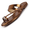 Women Brown Glossy Toe Ring Elastic Cross Strap Ethnic Slipper With Cushioned Footbed|Flat Slipper For Party|Festive|Wedding