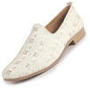 Men White Embroidery Design Fabric Upper Party Slip On Shoes|Ethnic Juttis and Mojaris For Wedding|Traditional Slip-Ons Shoe with Memory Cushioned Insole