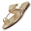 Women Gold Glossy Toe Ring Elastic Cross Strap Ethnic Slipper With Cushioned Footbed|Flat Slipper For Party|Festive|Wedding