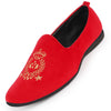 Men Rose Red Velvet Embroidery Party Casual Loafer Shoes