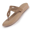 Women Khaki T-Strap Slip On Ethnic Sandals with Rhinestone Strap|Wedge Ortho Slip-On Slippers|Perfect for Wedding, Festive Outfits