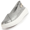 Women Grey Glitter Slip-On Casual Platform Shoe with Pearl Detail|Height Enhancer Shiny Party Loafers|Ballerina with Memory Cusion Insole
