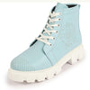 Women Sky Blue Outdoor Winter High Top Chunky Lace Up Casual Boots