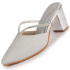Women Silver Pointed Toe Block Heel Back Open Shoe Style Sandals|Soft Padded Insole|Semi Formal Outfit Shimmering Strap Sandals