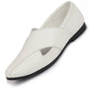 Men Ethnic White Criss Cross Slip On Juttis and Mojaris