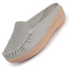 Women Light Grey Back Open Side Stitched Slip On Shoe | Half Cut Round Toe Shoes with Memory Cushioned Footbed | Outing Comfort, Evening, Casual Office Wear