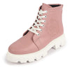 Women Peach Outdoor Winter High Top Chunky Lace Up Casual Boots